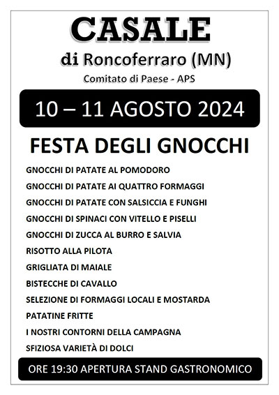 Festa degli gnocchi 2024 Casale di Roncoferraro (MN)